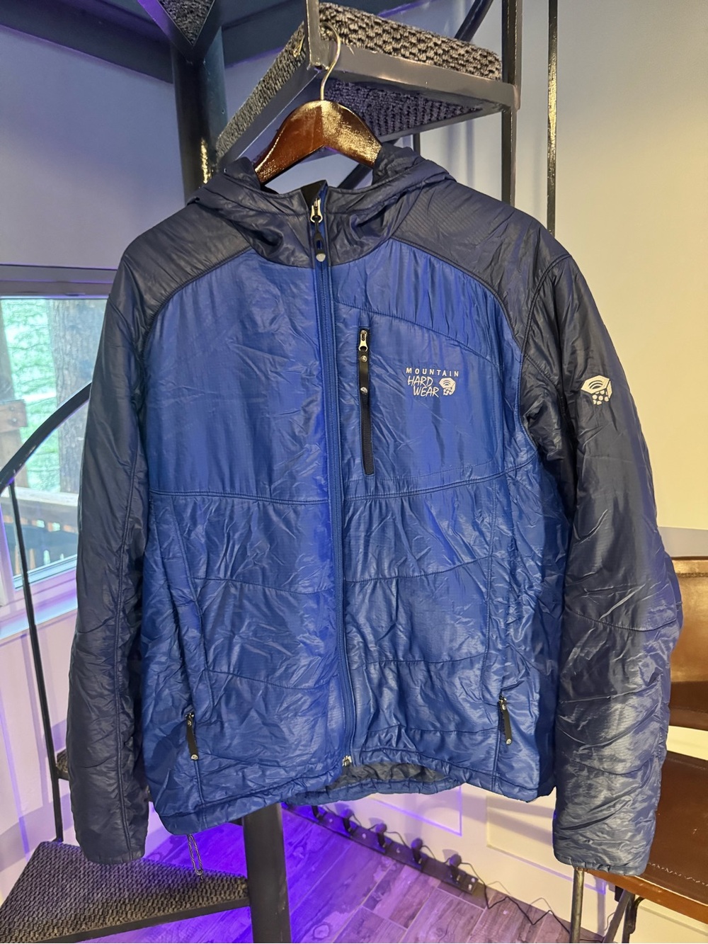 Mountain Hardwear Men's Blue Hooded Primaloft Insulated Jacket -XL